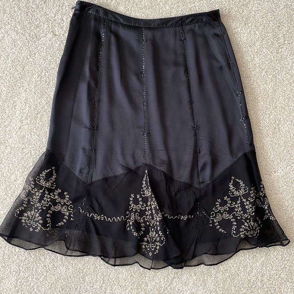 Alfani 100% Silk Embellished Lined Black Patterned Skirt - Picture 7 of 13